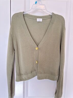 Wilfred Sicily Cardigan Sage Green Cropped Linen Blend Cardigan Medium